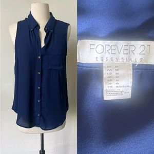 Forever 21 Navy and Gold Semi Sheer Blouse